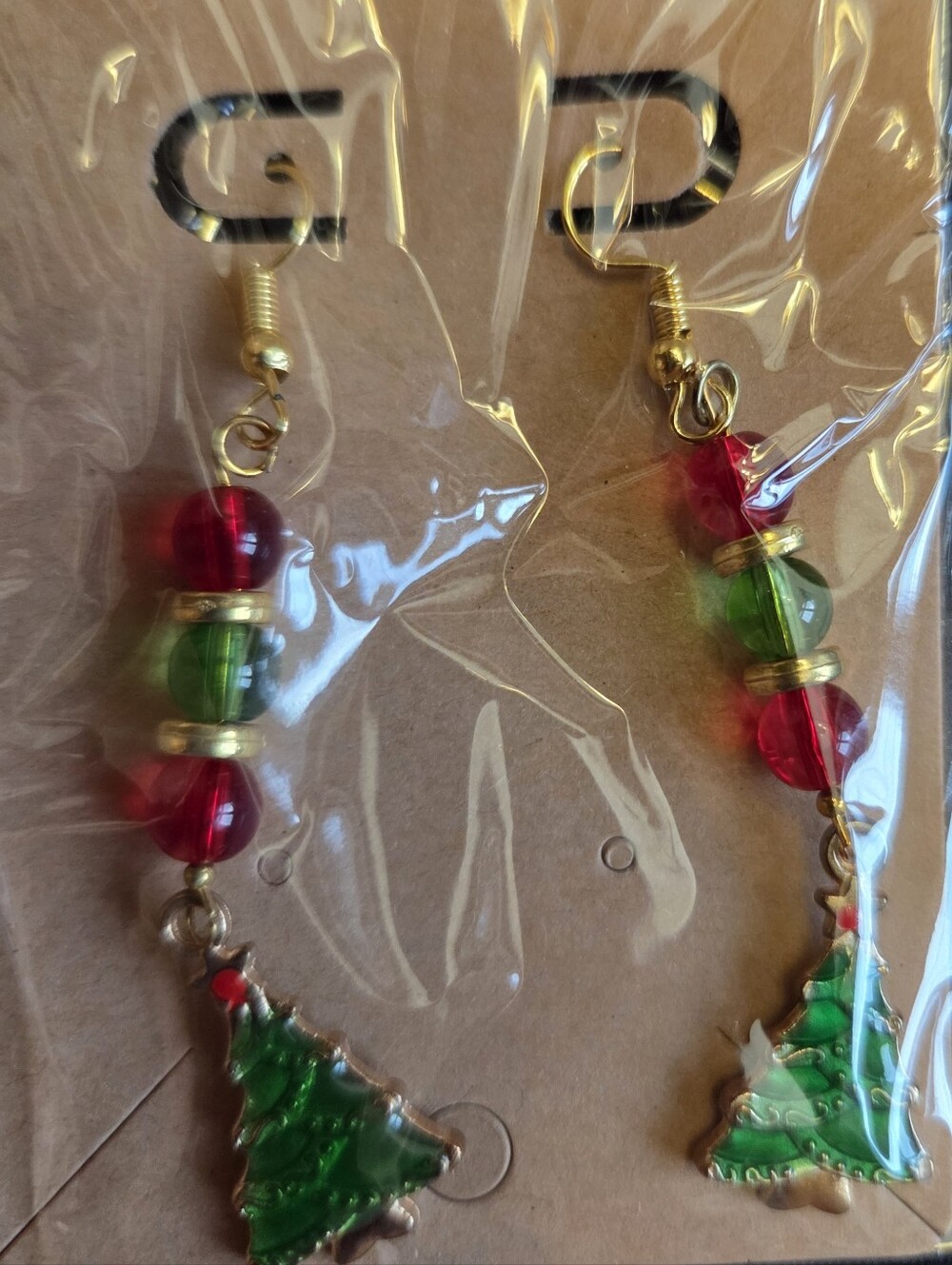 Festive Green & Red Christmas Tree Drop Earrings
